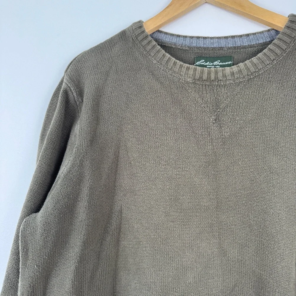 Eddie Bauer Seattle USA Mens‎ L Cotton Crew Neck Sweater Olive Green Classic - Picture 10 of 11